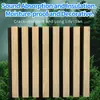 Muestras de paneles acústicos, paneles acústicos de fibra de poliéster con listones de madera, paneles de rejilla insonorizados para decoración de paredes, paneles acústicos de fábrica