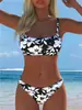 Conjunto de dos piezas de bikini floral morado y azul transfronterizo, estilo sexy europeo y americano, adecuado para vacaciones, aguas termales y playa, traje de baño separado para mujer