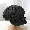 Gorra octogonal plisada de lunares dulces estilo japonés para mujer, moderna y versátil para primavera y otoño, hace que la cara se vea más pequeña, gorra de boina, gorra de artista