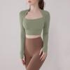 Ropa de Yoga para Otoño e Invierno Top Deportivo de Falso Dos Piezas con Almohadilla en el Pecho Running Ajustado Adelgazante Corto de Manga Larga Ropa de Entrenamiento Fitness