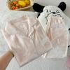 Pijama de Seda Gelo Estilo Chinês para Mulheres Verão Novo Estilo Chinês Calças de Manga Curta Jacquard de Bambu Verde Roupas de Casa de Alta Qualidade Foto Real Atacado
