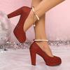 Zapatos Mary Jane de Tacón Grueso Nuevos Primavera 2025 Plataforma Impermeable Alta Perla Hebilla Única Zapatos de Novia Cuadrado de Moda Tacones Altos