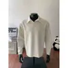 Camisa polo com padrão de espiga de trigo, camiseta masculina de outono com manga longa, camada interna texturizada vintage