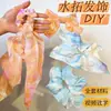 Goma para el pelo blanca pura con efecto marmoleado al agua, pinza para el pelo, kit de materiales marmoleados húmedos teñidos anudados DIY hechos a mano para actividades de team building