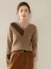 26 Colores Otoño/Invierno Bloque de Color Cuello en V Sarga Suéter Coreano para Mujer Adelgazante Elegante para el Trabajo Cachemira Jersey Tejido Manga Larga