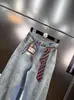 Primavera Europeu e Americano Retrô Estampa de Gravata Lavada Desgastada Manchas de Tinta Perna Larga Jeans Calça Longa Estilo de Rua Transfronteiriço