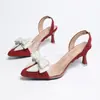 2026 Nuevas Sandalias de Tacón Transparente con Punta Puntiaguda y Moño de Perla de Tamaño Grande Sandalias Cerradas con Diseño Hueco Tacones Altos para Mujer