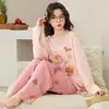 Pijama nuevo para mujer primavera y otoño, algodón puro, lindo, animado, estilo de dibujos animados, se puede usar afuera, conjunto de ropa para el hogar para mujer
