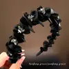 Faixa de cabelo de cristal preta, com dentes, antiderrapante, elegante, com babados, mesmo estilo das usadas por apresentadores, faixa de cabelo fofa, acessório de cabelo versátil