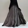 Novedad Otoño/Invierno 2026: Falda de terciopelo plisada de línea A tipo paraguas para mujer, de cintura alta, adelgazante, falda larga acampanada
