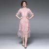 Foto real em estoque bordado pesado luxo leve elegante cintura alta modelador saia fada rosa vestido com bordado de fio de ouro