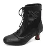 Botines de Encaje Patchwork con Punta Redonda y Tacón Medio para Mujer, Primavera y Otoño, Comercio Exterior, Tallas Grandes 38-13