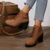 Botines gruesos de comercio exterior transfronterizo, botines de tobillo con cordones y punta redonda, botines Martin de tacón alto con cremallera lateral, botines individuales para mujer con hebilla de cinturón