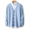 Cardigan de Lana de Cuello en V Nuevo Llegado Chaqueta de Punto para Hombre Suéter de Cachemir Holgado de Color Sólido Manga Larga Casual Versátil 2024