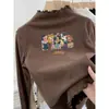 Camiseta Tendência Outono e Inverno em Veludo Alemão de Manga Longa com Bordas Franzidas para Bebês Meninas, Blusa Interna Fashion, Camiseta Básica Casual para Meninas