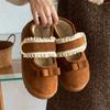 Sapatos Peludos Femininos Doces com Renda e Velcro para Outono e Inverno, Pantufas de Algodão da Moda Casual