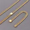Conjunto de Colar e Pulseira de Aço Inoxidável Elo Cubano 8mm Dupla Trama Redonda Polida Corrente Lisa Hip Hop Tendência Joias Masculinas Não Desbotam