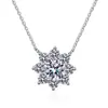 Pingente de Prata de Lei S925 Colar com Moissanita Girassol de Oito Pétalas Floco de Neve Corrente Simples Versátil Elegante para Clavícula