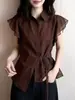 Estilo Verano 2026 Nuevo Estilo Intelectual Camisa Blanca con Mangas Volantes para Mujer, Solapa para Atar, Top Elegante con Acabado de Alta Gama