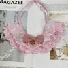 Gola falsa de renda com laço estilo coreano para pet, babador de renda, acessório xadrez para cachorro, babador para gato, cachecol para buldogue francês