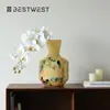 Bossi Home Vaso de Vidro Âmbar Jade Fenton Modelo Sala de Estar Decoração de Casa Flor de Vidro