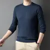 Suéter de Punto de Color Sólido Delgado de Talla Grande para Primavera y Otoño Manga Larga Moda Masculina Tendencia Nueva Camisa Base Ajustada para Hombre