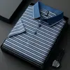 Camisa polo casual de manga curta masculina, novo estilo de verão de alta qualidade, camiseta listrada fresca e respirável, top para homens de meia-idade