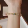 Pulseira Original Feita à Mão de Cristal Amarelo Natural com Flores de Resina Vermelha, Nova Tendência Estilo Chinês Cabacinha Joia de Alto Padrão
