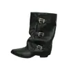 Botas de Caña Media con Punta Aguda de Diseño Original Nuevo 2026 para Mujer, Nuevo Estilo Primavera y Verano con Hebilla de Cinturón, Tacón Grueso, Botas de Montar Fruncidas