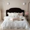 Juego de cama de cuatro piezas de algodón de doble capa con volantes estilo princesa francesa para primavera y verano, estilo coreano, con encaje retro.