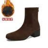 Botas Curtas de Camurça com Salto Grosso de Altura Média Slim para Mulheres 2026 Novas Botas Individuais Outono/Inverno Quentes de Veludo Botas Martin Botas Elásticas