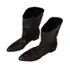 Botas de montar de piel de oveja estilo retro western francés con tacón grueso y punta fina, para mujer, de pierna ancha, adelgazantes, sencillas, de media pantorrilla
