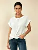 Ropa de mujer europea y americana, camiseta de manga corta con cuello redondo y puños enrollados, estilo casual holgado, top de color liso, suministro transfronterizo multicolor
