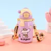 Perro Blanco Pequeño de Dibujos Animados Taza Térmica Rebotante Color Macarrón Lindo Taza de Agua para Estudiantes Portátil Cruzada Taza con Popote para Niños