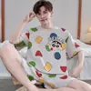 Pijama Masculino de Verão, Shorts de Manga Curta, Estilo Cartoon Solto para Estudantes Plus Size, Conjunto Casual para Casa Juvenil