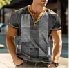 Comercio Exterior Transfronterizo Camiseta Nueva de Manga Corta para Hombre con Estampado Digital 3D y Tapeta Frontal de 3 Botones, Ropa Casual de Moda para Hombre