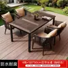 Mesas e Cadeiras de Exterior para Pátio de Villa, Jardim, Terraço, Estilo Lazer, Cadeiras de Rattan Domésticas, Conjunto de Mesa de Madeira Plástica, Mesa e Cadeiras de Rattan Trançado de Exterior