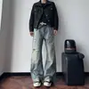 Jeans de Pierna Ancha Rasgados con Estampado de Leopardo de la Calle Principal Americana para Hombre, Holgados, Versátiles, con Borlas, Rectos, Largos, Productos en Stock Transfronterizos