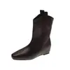 Nueva Plantilla Extraíble Bota Alta de Caballero con Cordones para Mujer Punta Cuadrada 2026 Estilo Western 5cm US Otoño Invierno Marrón