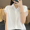 Transfronteiriça 2026 Verão Novo Estilo Manga Bufante Versátil Gola Polo Camisa Cetim Manga Curta Cardigã Camisa Colete Roupas Femininas