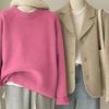 Suéter Retro de Estilo Japonés verde oscuro para Mujer Otoño e Invierno Holgado Estilo Lazy Cuello Redondo Jersey Base Forrado Suéter de Punto Engrosado