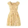 Vestido Corto de Verano Estilo Dulce Francés con Estampado Floral, Cintura Ceñida, Adelgazante, Cuadrado, con Bragas, Ajustado, para Vacaciones en la Playa