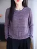 Suéter de tricô jacquard artístico estilo francês com bolinhas coloridas e design em renda vazada, gola redonda, textura única, peça versátil feminina para primavera e outono