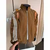 Jaqueta azul marinho com três listras e gola alta, jaqueta baseball masculina de retalhos desconstruídos para outono, jaqueta bomber cleanfit
