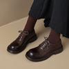 Sapatos de Couro com Cadarço Estilo Britânico 2026 Primavera Bico Redondo Salto Baixo Casuais de Moda Couro Integral por Dentro e por Fora Confortáveis Sapatilhas de Couro de Vaca