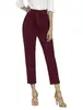 Decoración de Cinturón Transfronteriza al por Mayor Pantalones Cropped Casuales para Mujer Cintura Elástica Diseño de Bolsillos Pantalones Cropped Adelgazantes