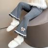 Pantalones de Campana para Niña Otoño 2025 Nuevos Pantalones Casuales Elegantes con Lazo para Niños Invierno Forro Polar Espesado Niña Pequeña