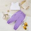 2026 Verano Nuevo Estilo Coreano Ropa para Niñas Conjunto Versátil Simple de Color Sólido Camiseta sin Mangas y Pantalones Jogger con Cintura Elástica Conjunto de Dos Piezas