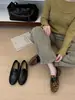 Mocasines retro de otoño sin cordones, planos, de punta profunda, zapatos casuales versátiles, zapatos pequeños de cuero a la moda y fáciles de combinar