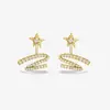 Pendientes de Cinta de Zirconia Aguja de Plata Estrellada Pendientes Franceses de Lujo Ligero de Nicho Bidireccionales Pendientes Exquisitos de Temperamento Socialité